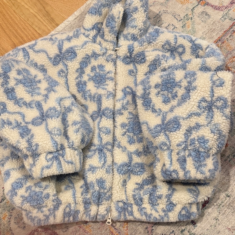 Blue bow and floral fleece jacket